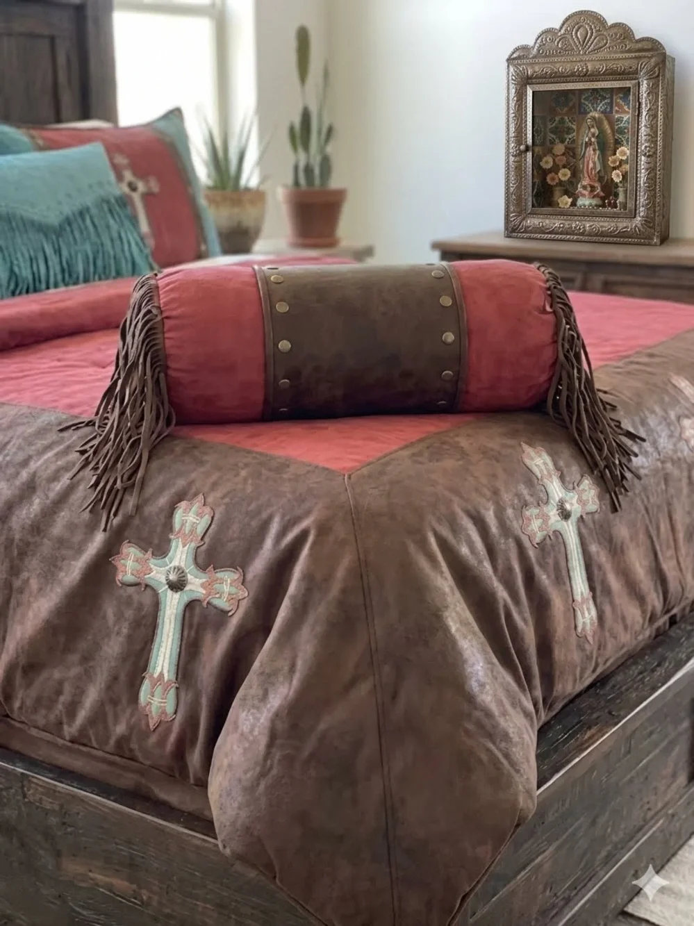 H&H Designs Western Cross Super Queen Comforter & Bolster Pillow Set